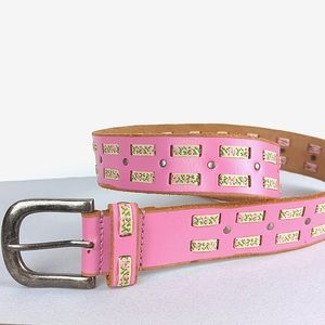 Women's Pink Leather Woven Ribbon Belt